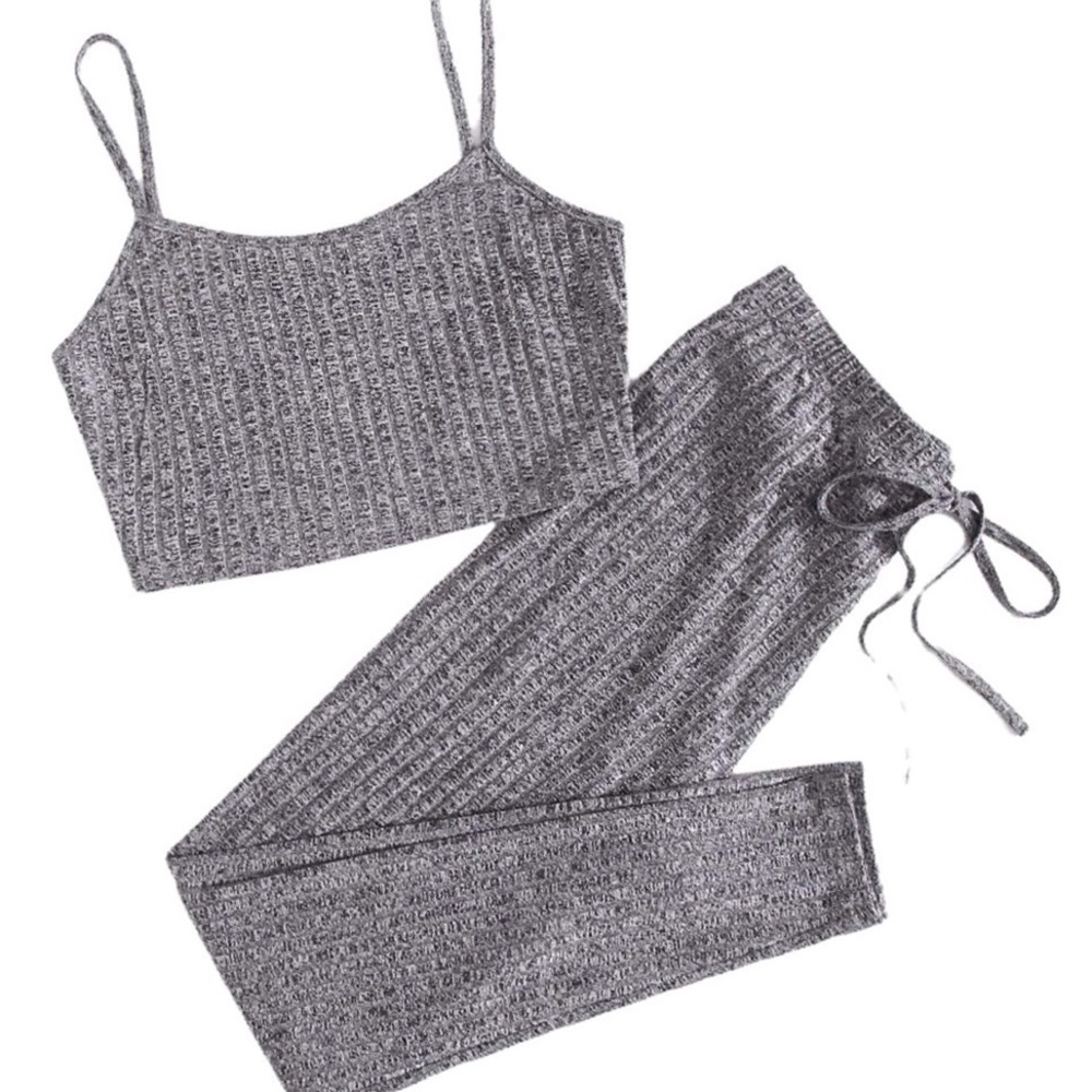 Loungewear Set • Ribbed Crop Top + Pants • Large